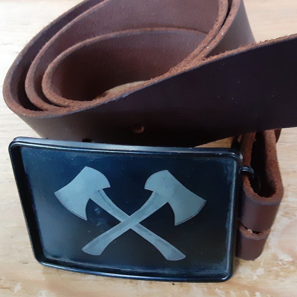 Cowhide leather Belt XL Hand Engraved Cross Axes Buckle New